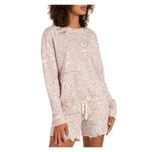 N: PHILANTHROPY Womens Pink Distressed Elasticized Crewneck Sweatshirt S